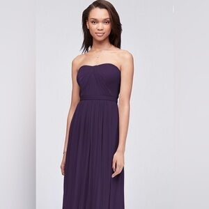 David’s Bridal Strapless Chiffon Dress – Plum, Size 6 (no waist band)
